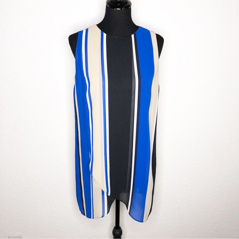 Chicos blue black white tan striped sleeveless tunic top size 1 or Medium